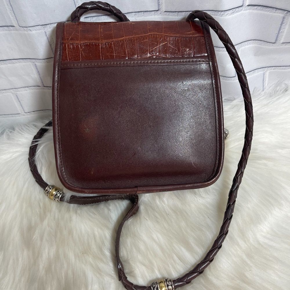 Brighton‎ VTG Brown Leather/Croc Crossbody Bag - Picture 2 of 8